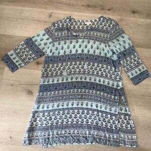 J.Jill Women Floral Paisley Boho Tunic Top 3/4 Sleeve Semi Sheer Beach Cover-Up